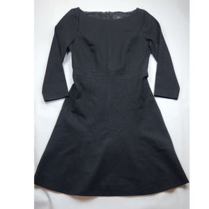 J. Crew Fit Flare Sheath Dress Stretch Ponte 8 Black 3/4 Sleeves Career Boatneck